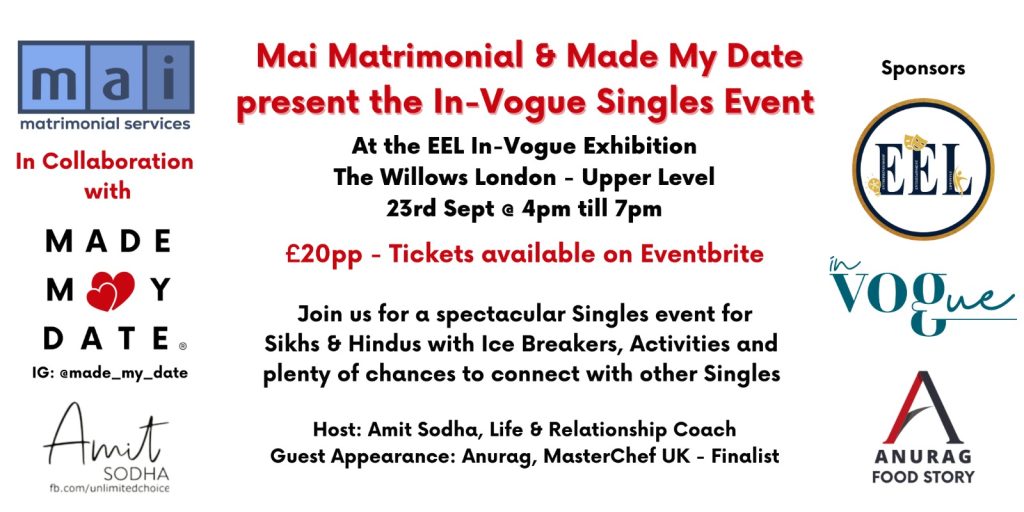 Hindu & Sikh Singles Event In-Vogue